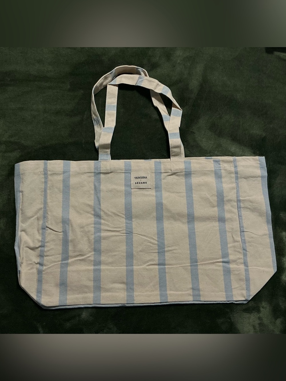 Sézane Cream and Light Blue Striped Tote Bag